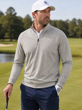 Hickey Freeman Gray Quarter-Zip Sweater